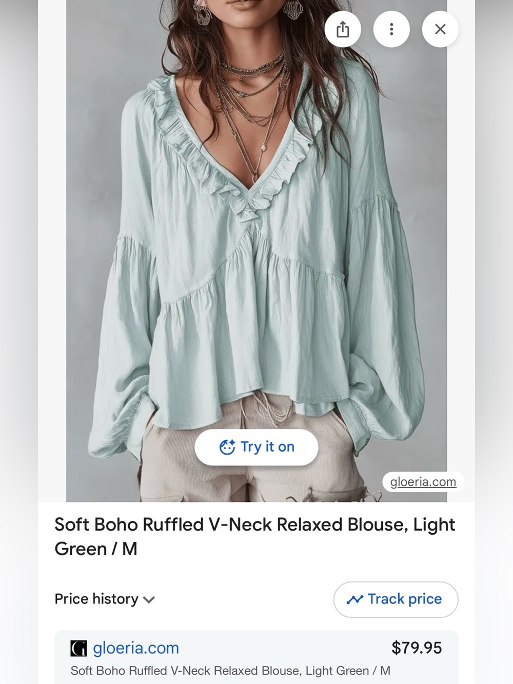 Soft Boho Ruffle V-Neck Blouse in Mint Green